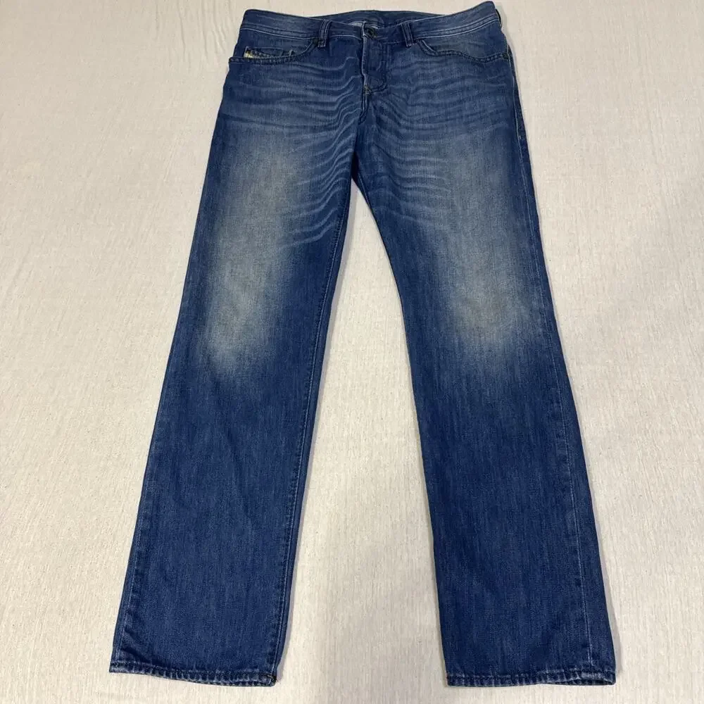 Diesel Buster Mens 34x32 Regular Slim Tapered Blue Jeans Wash 0663D EUC